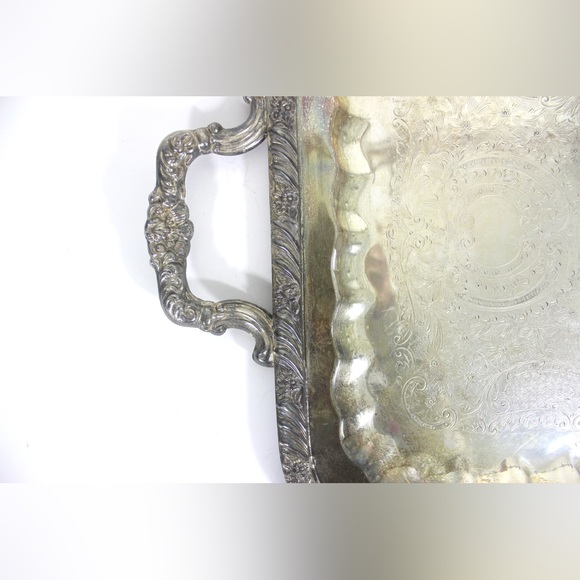 Large Butler’s Tray Silver Plated Rectangular Flower Detail Platter Vintage - Picture 3 of 9